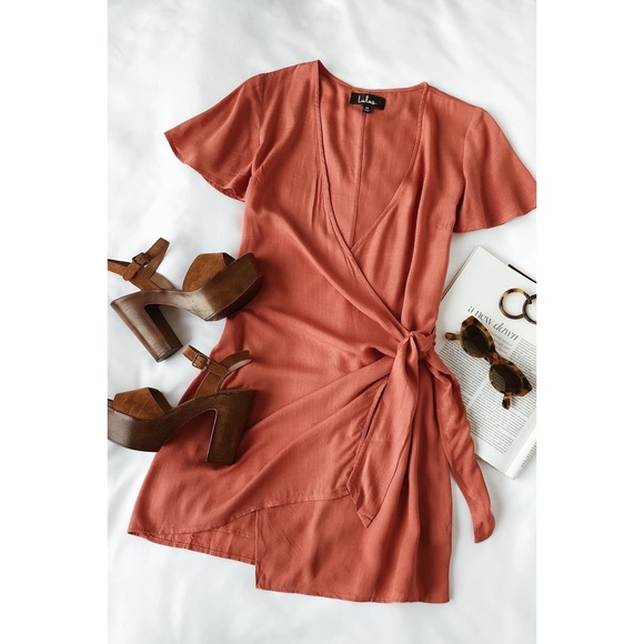 vashti rusty rose wrap dress